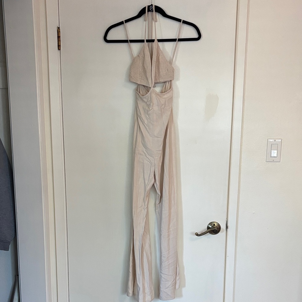 Indah Cream Halter Jumpsuit